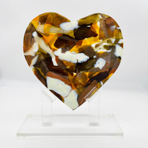 Warm Browns Glass Heart Sculpture