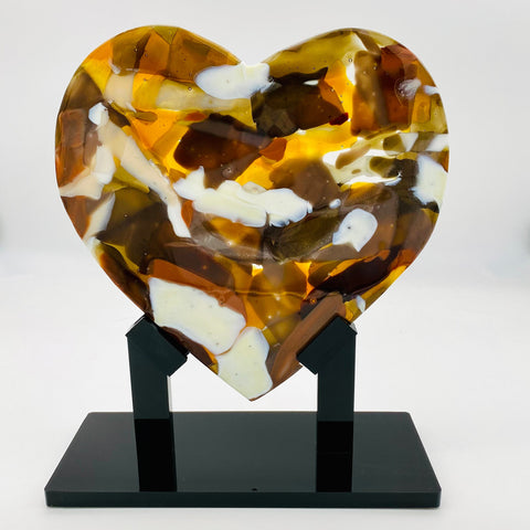 Warm Browns Glass Heart Sculpture