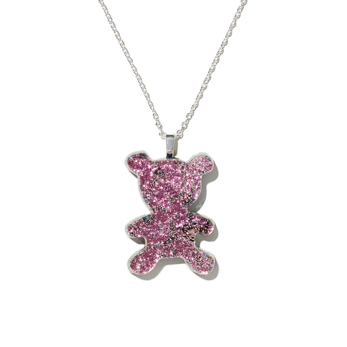 Dichroic Teddy Bear Necklace | Fused Iridescent Glass Jewelry